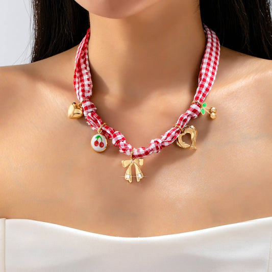 Jolene Scarf Charm Red Gingham Necklace