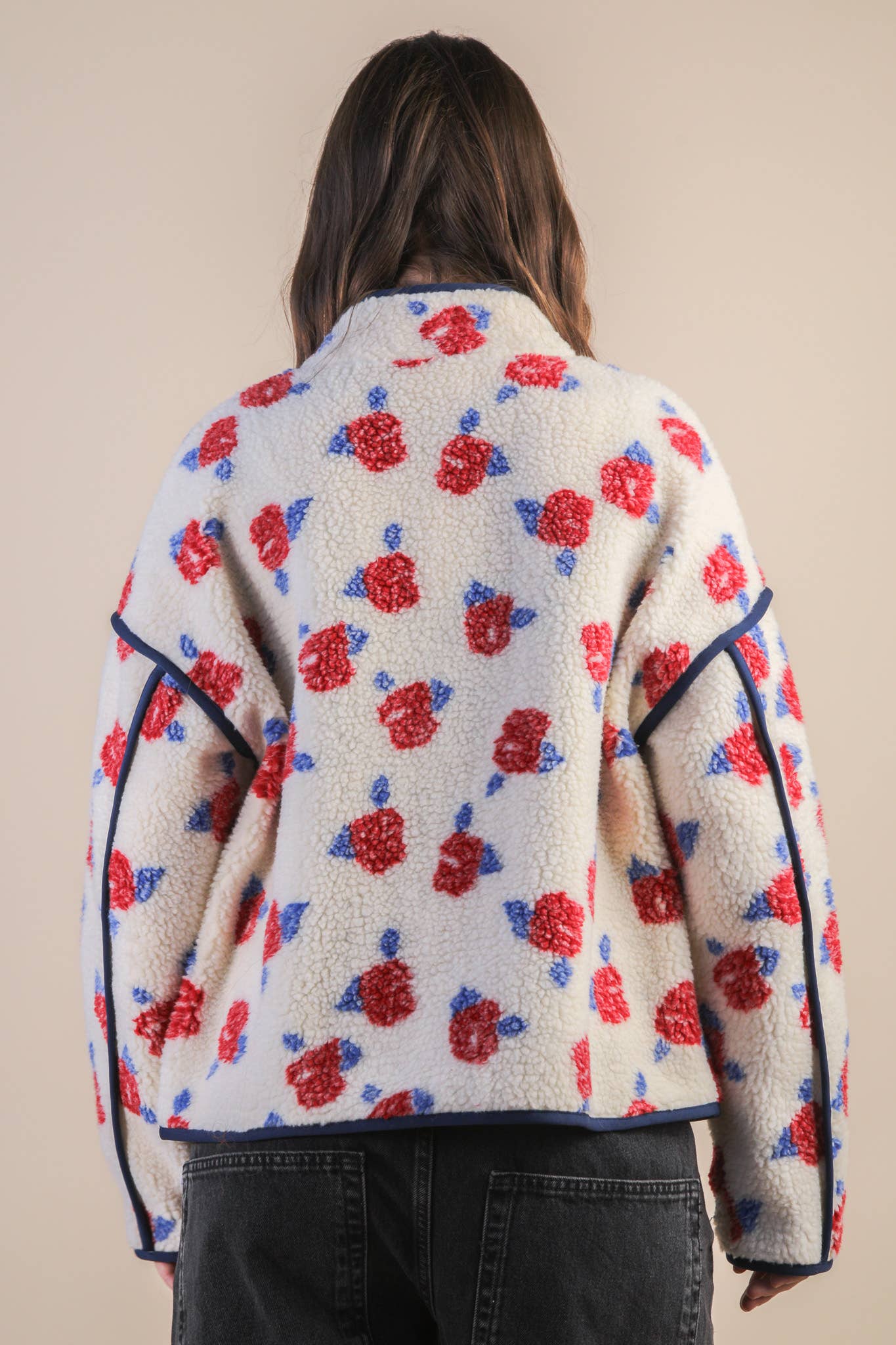 Danielle Floral Sherpa Ivory & Red Jacket