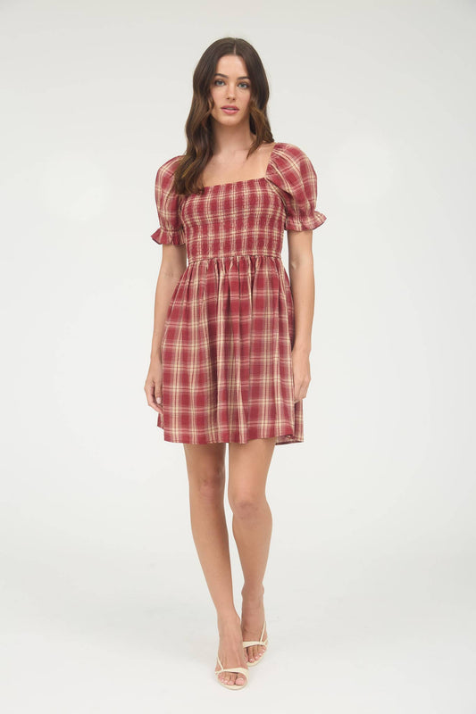 Amaya Plaid Smocked Red Dress