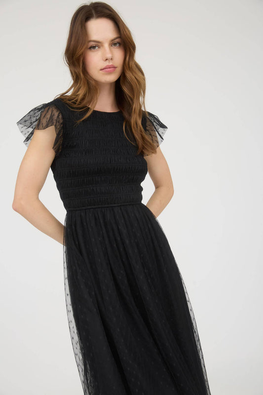 Amarena Swiss Dot Black Midi Dress