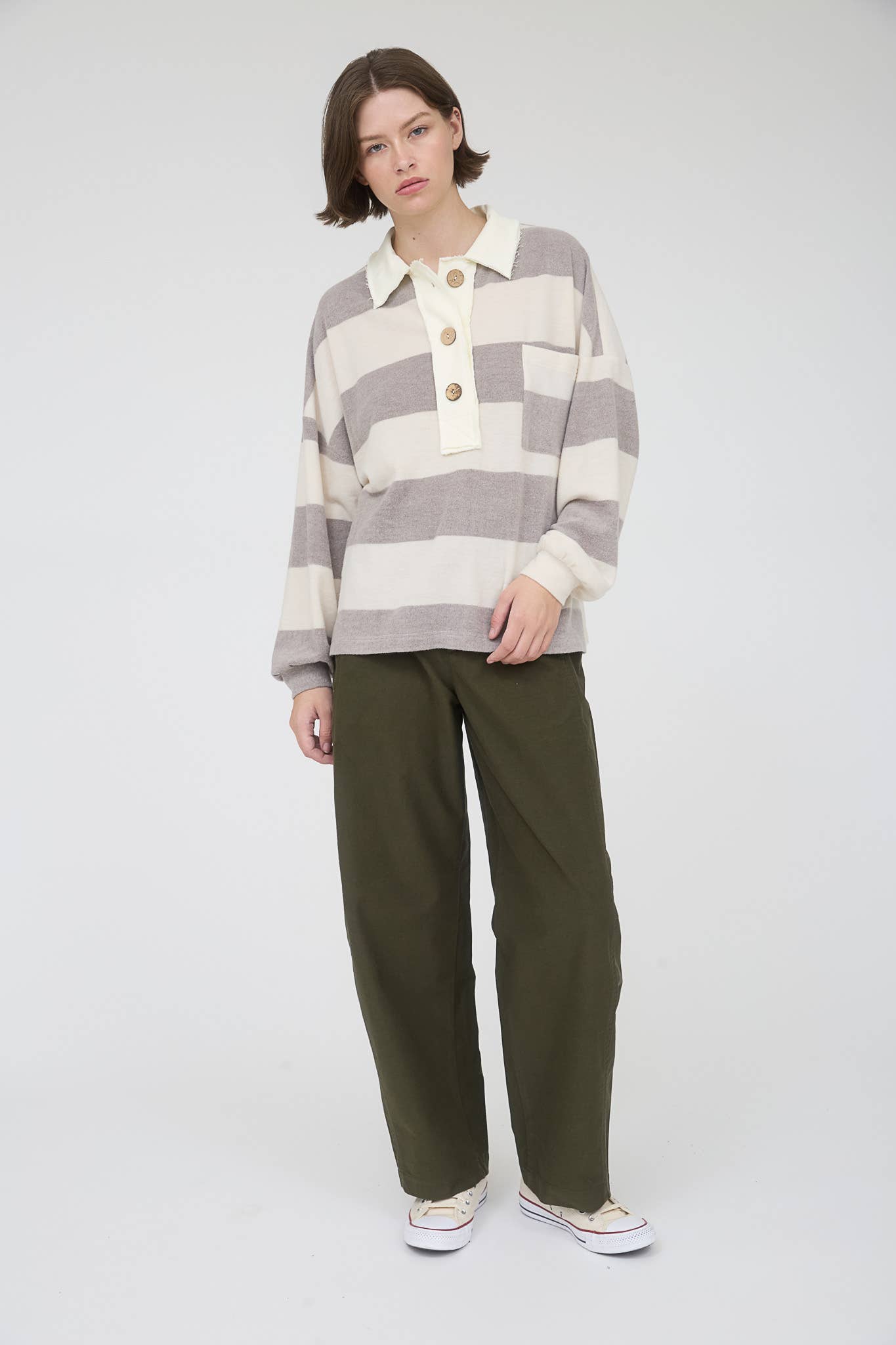 Mallick Collared Striped Longsleeve Top