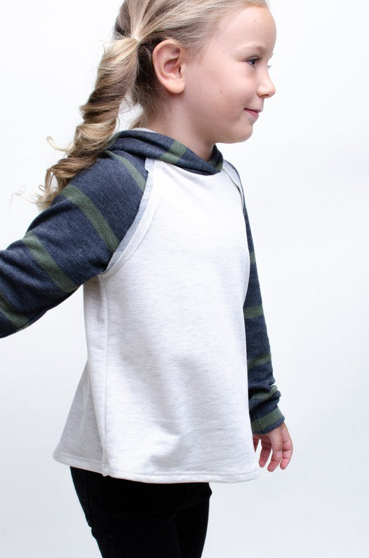 **SALE!** Girls Black & Olive Stripe Sleeve Hoodie