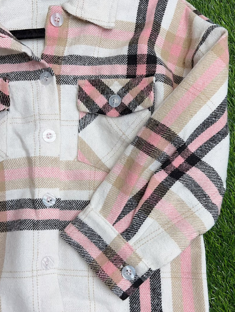 **SALE!** Girls Pink Stillwater Flannel Shacket (Size 5/6Y)