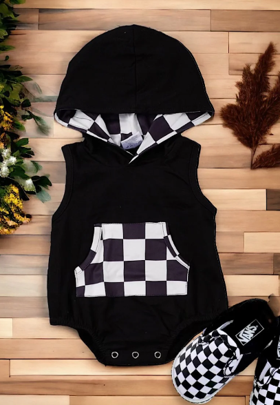 Baby Boy Checkered Hoodie Romper