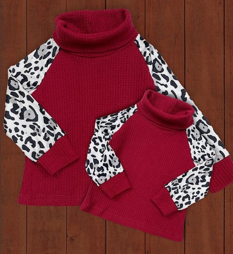 **SALE!** Girls Leopard Waffle Cowl Top