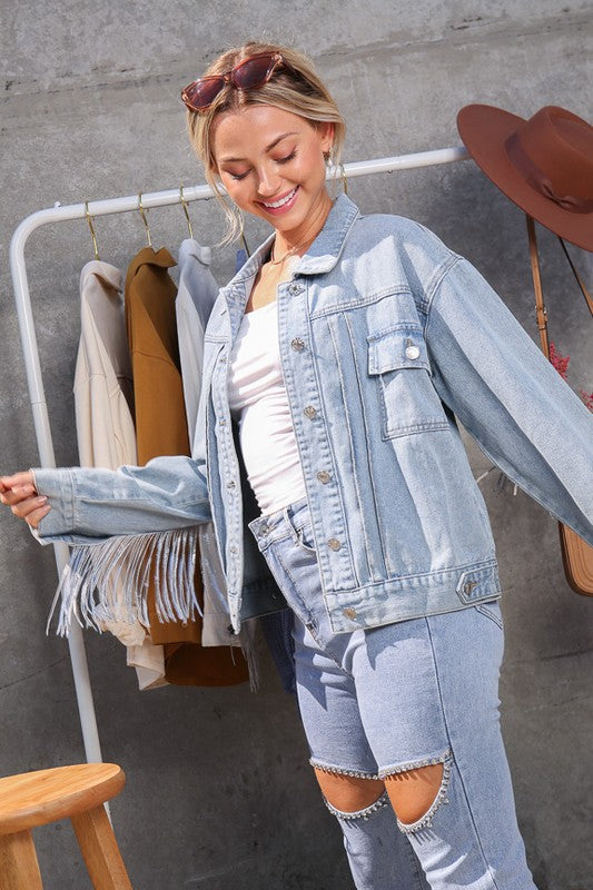 **SALE!** Kooskia Sequin Fringe Blue Jean Jacket