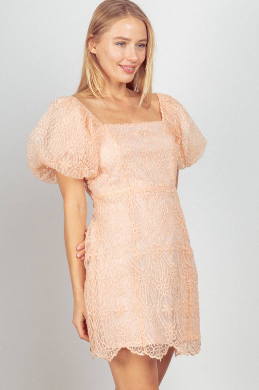 Lima Lace Puff Sleeve Apricot Dress