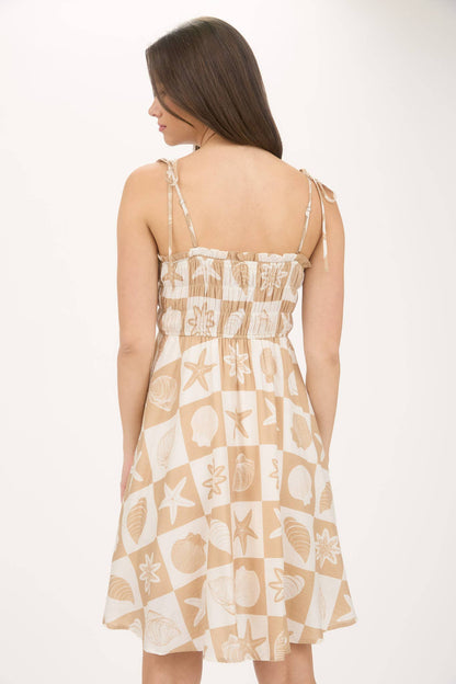 **SALE!**Sea Tile Pattern Natural Dress