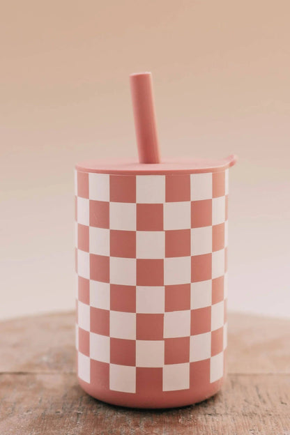 Baby Mauve Checkered Silicone Straw Cup