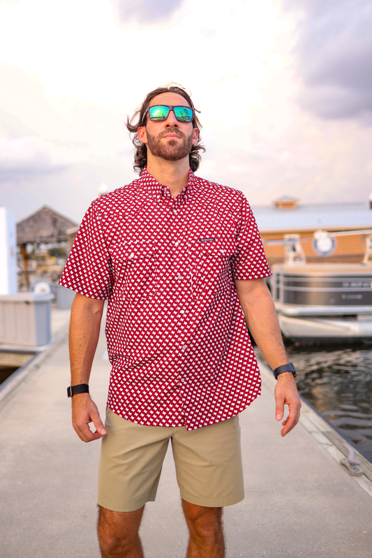 Mens Salt Water Soul TX Pearl Snap Houston Red Fishing Shirt