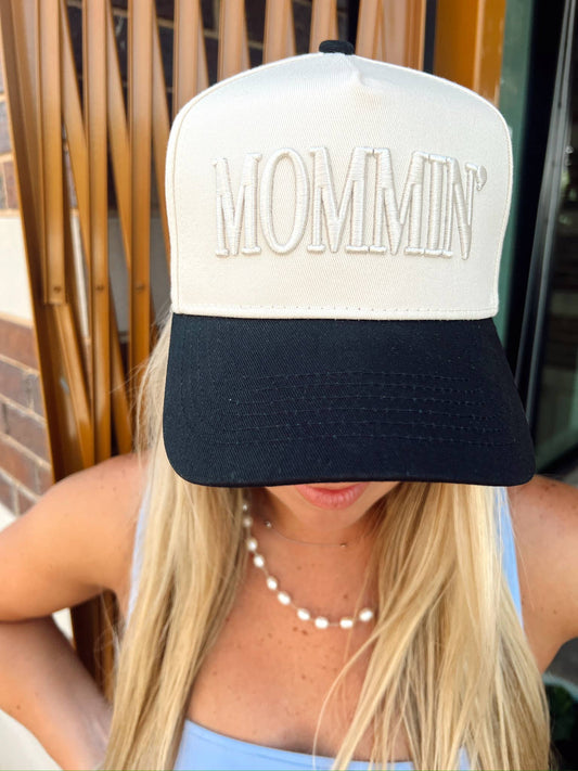 Mommin' Black Embroidered Hat