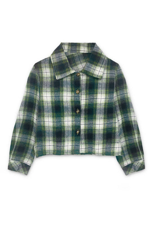 Girls Jordan Cropped Plaid Green Buttondown