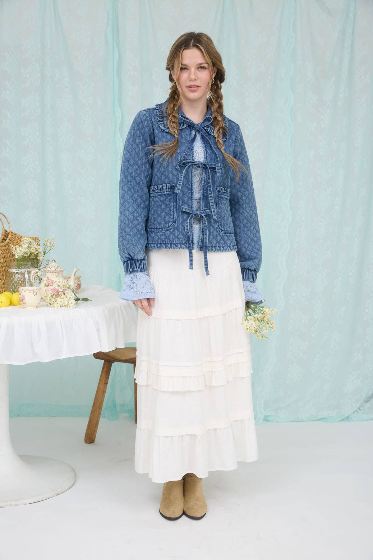 True Quilted Denim Bow Jacket