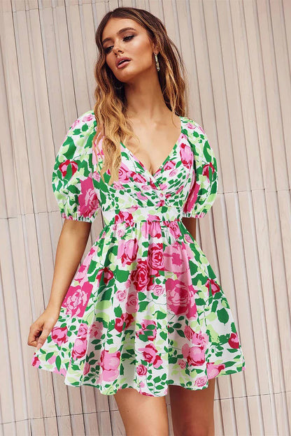 Callah Green Floral Keyhole Dress