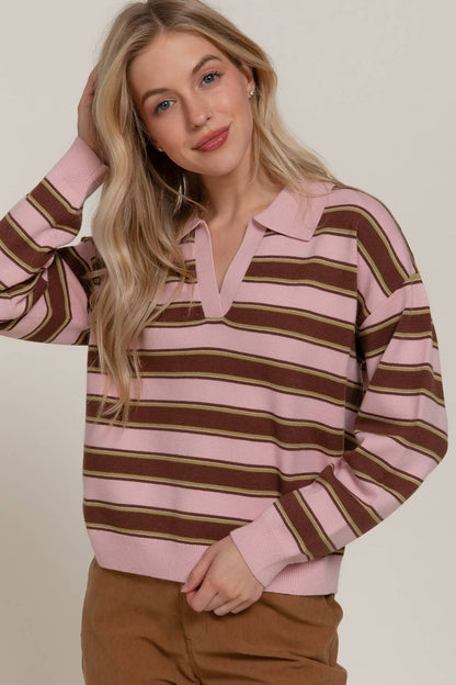 Liona Striped Collared Top