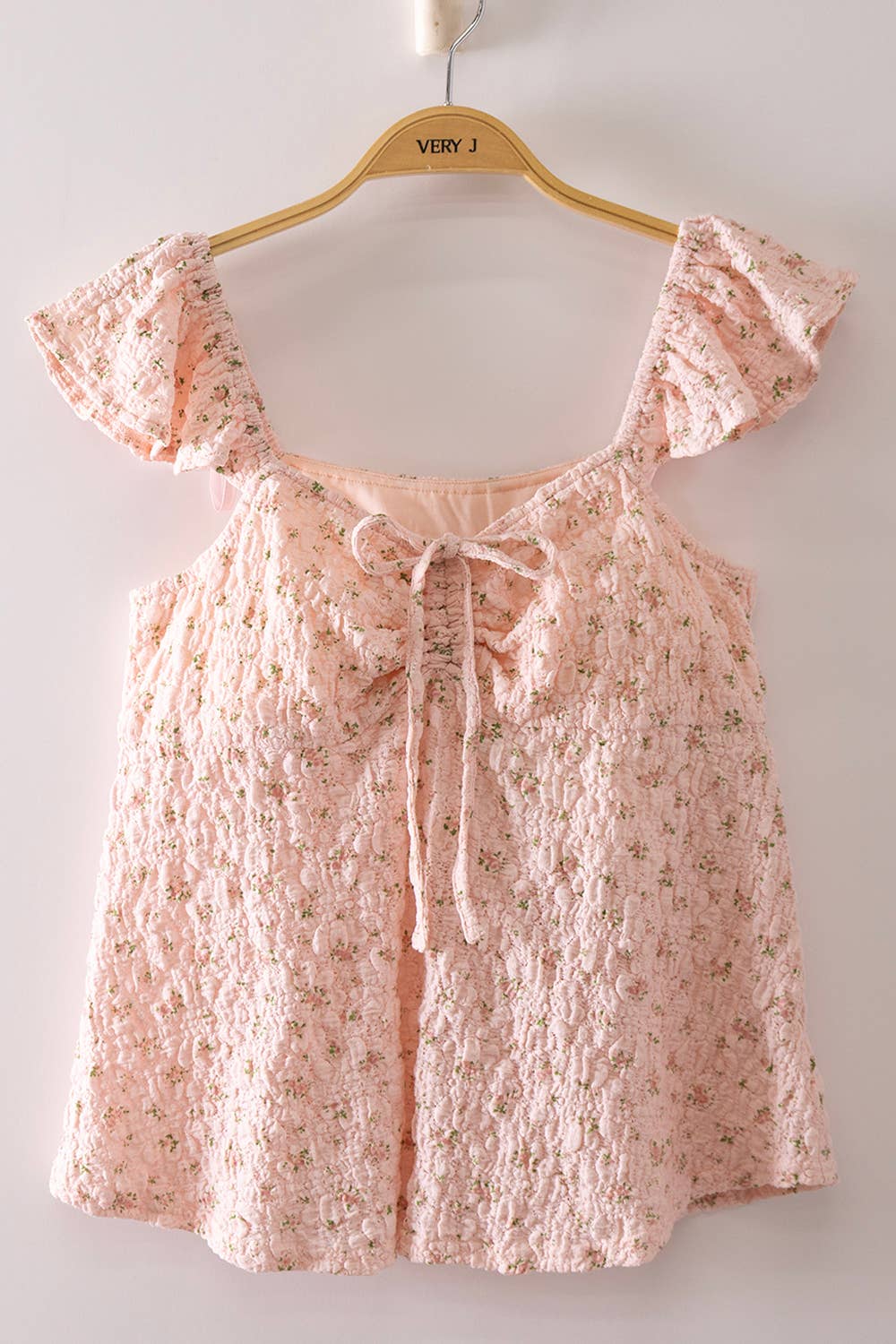 Jillian Textured Floral Flutter Sleeve Blouse