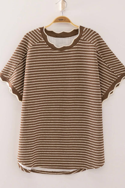 Ginny Scalloped Striped Knit Tee