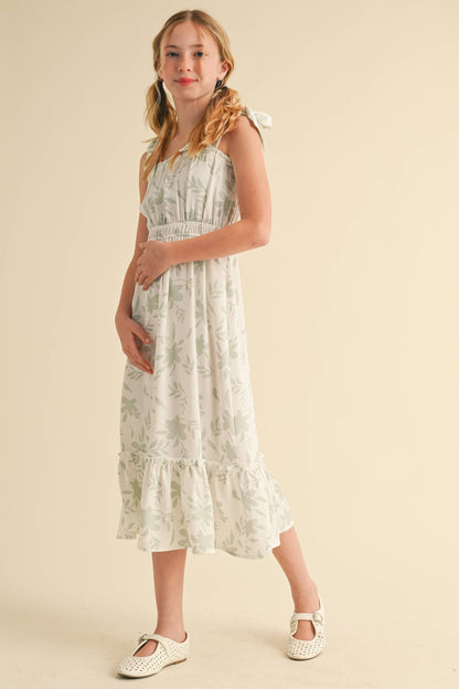 Girls Madeline Green Floral Midi Dress
