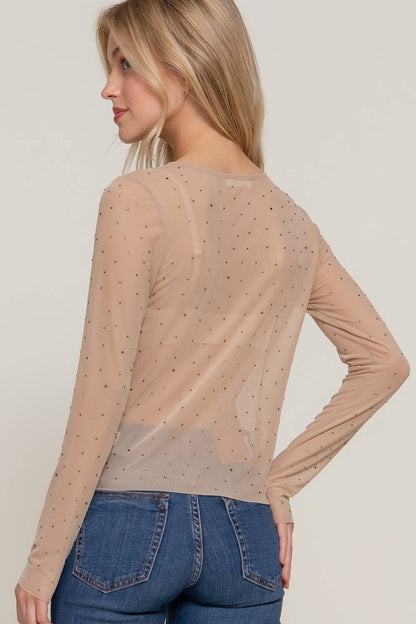 Bristol Rhinestone Nude Mesh Top