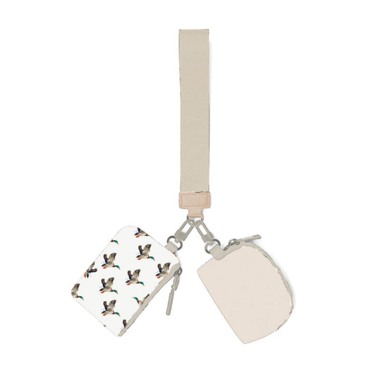 Flying Mallard Dual Pouch Ivory Wristlet