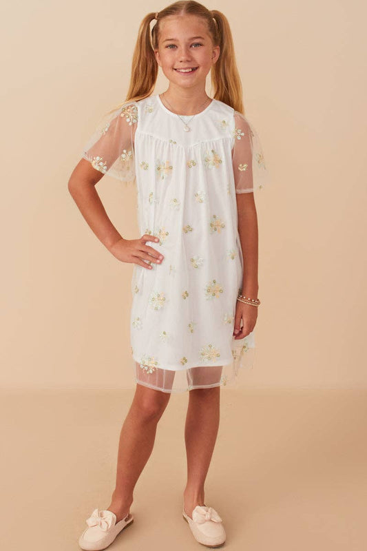 Girls Sheer Embroidered White Dress