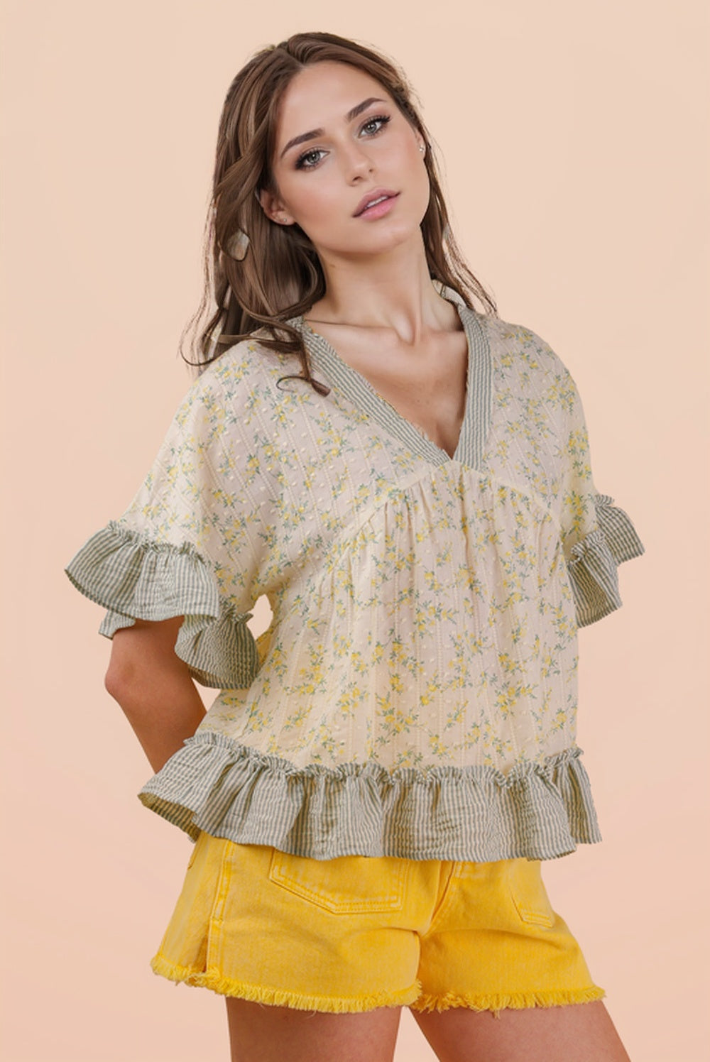 Peridot Floral Ruffle Blouse