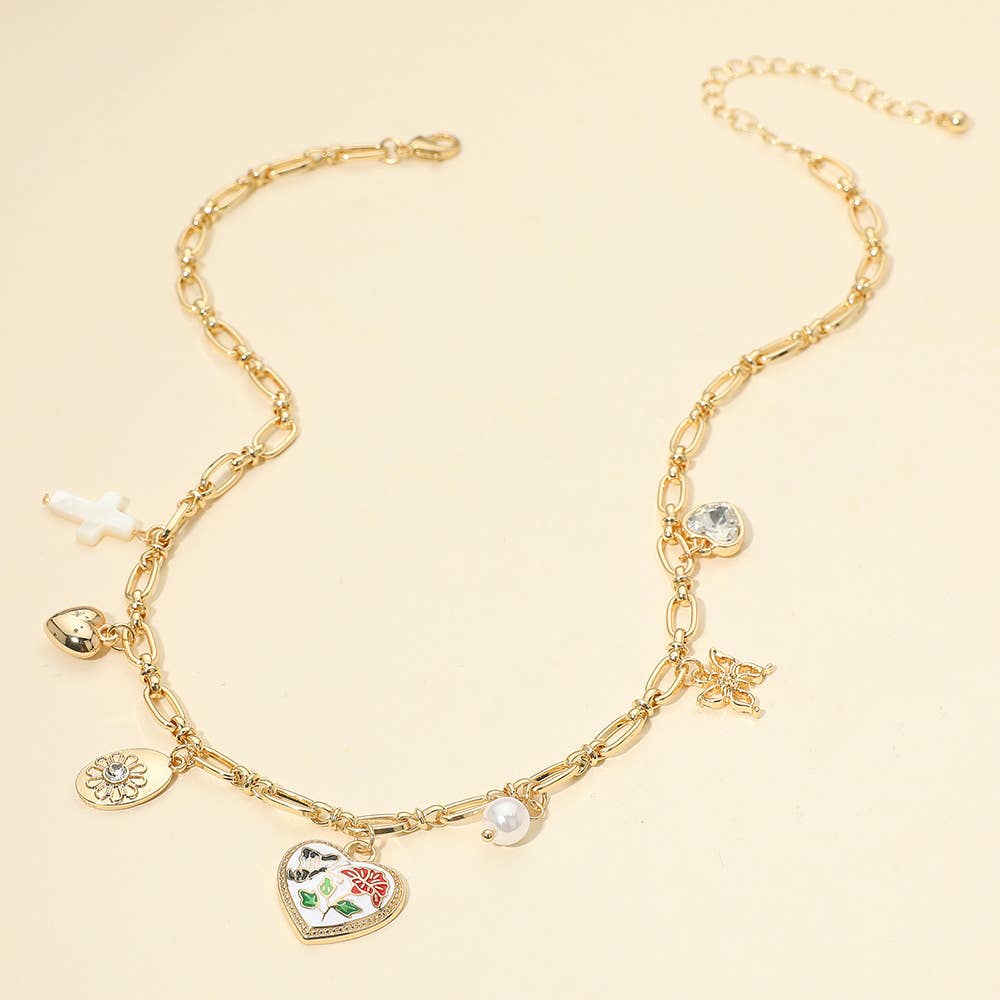 Arwen Butterfly Heart Charm White Necklace