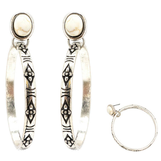 Montana Texture Metal Howlite Hoop Earrings