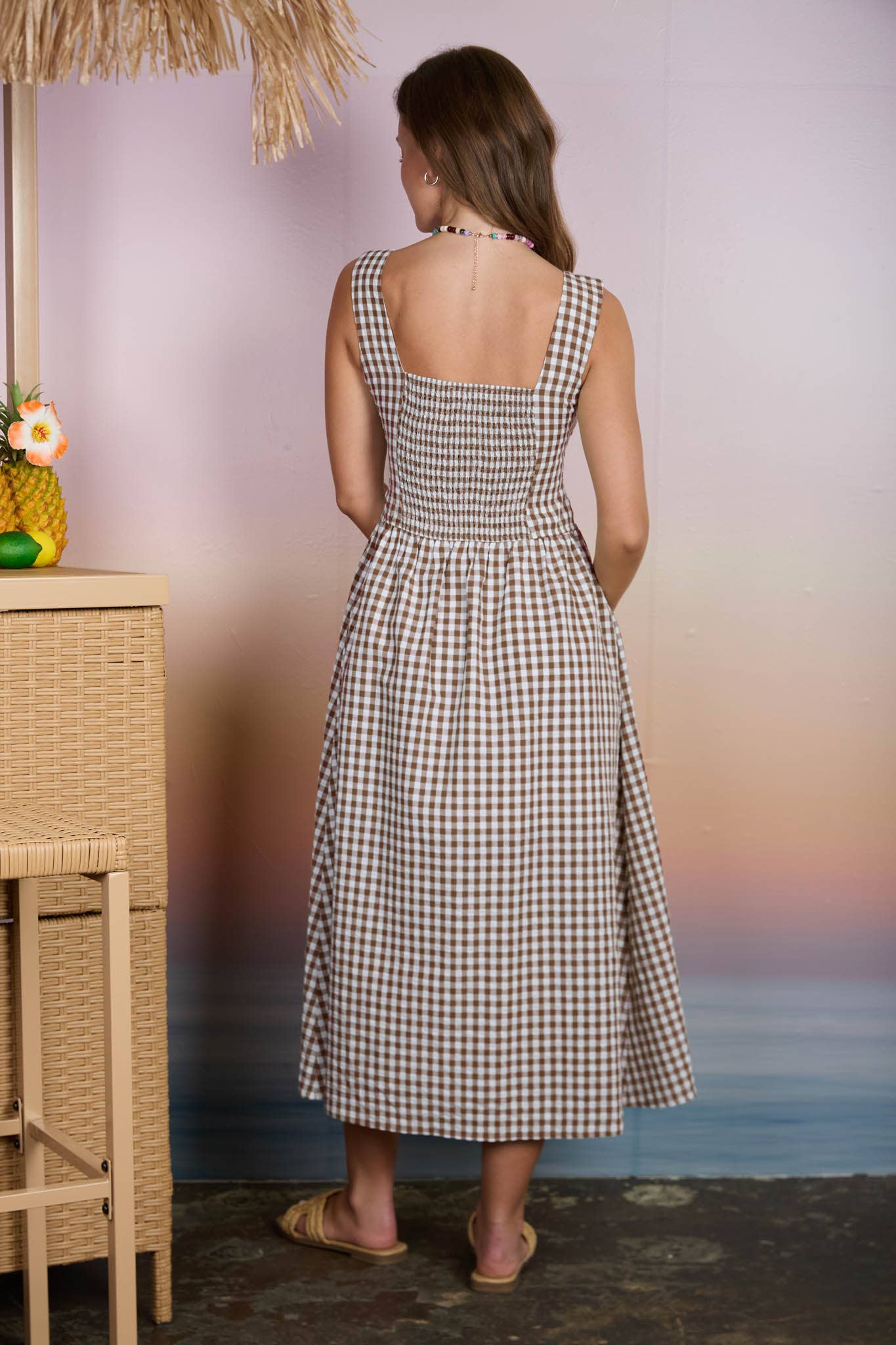 Charlotte Gingham Midi Brown Dress