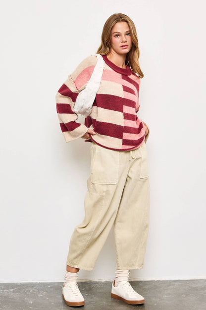 Astrid Maroon & Pink Stripe Knit Sweater