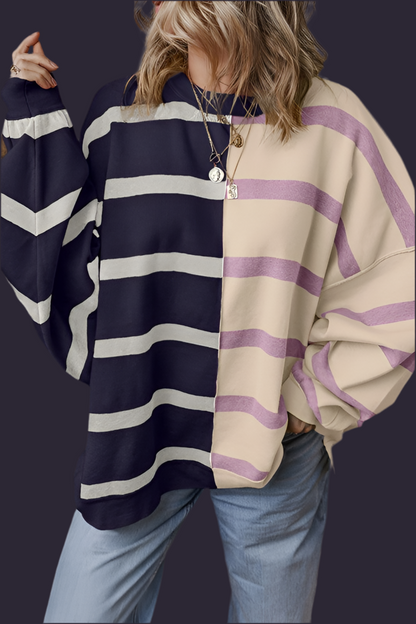 Lampasas Navy & Purple Striped Sweater