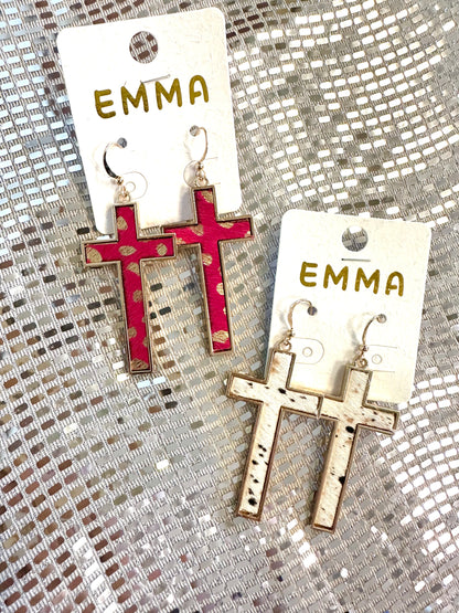 Calico Hide Cross Earrings