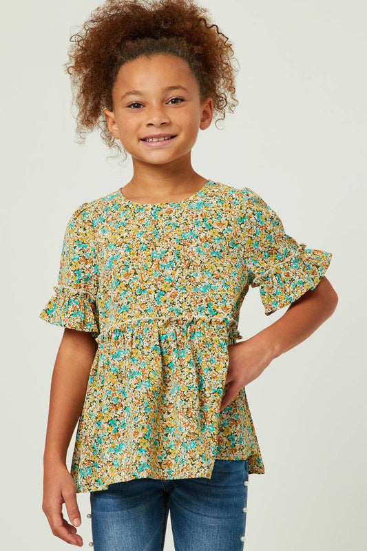 Girls Crinkle Floral Peplum Top