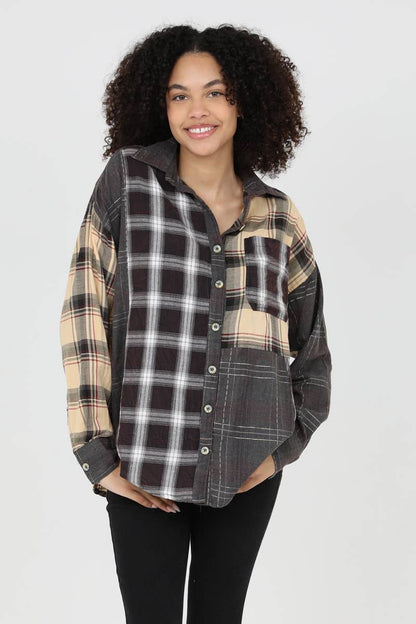 Mixed Plaid Charcoal Buttondown