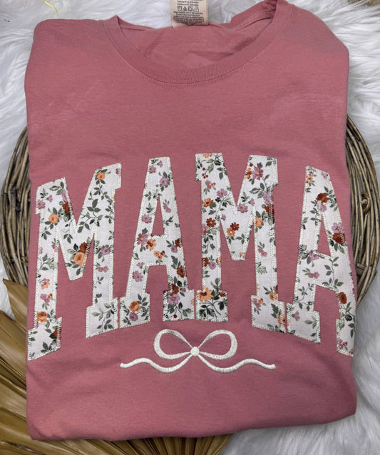 Mama Embroidered Patchwork Rose Tee