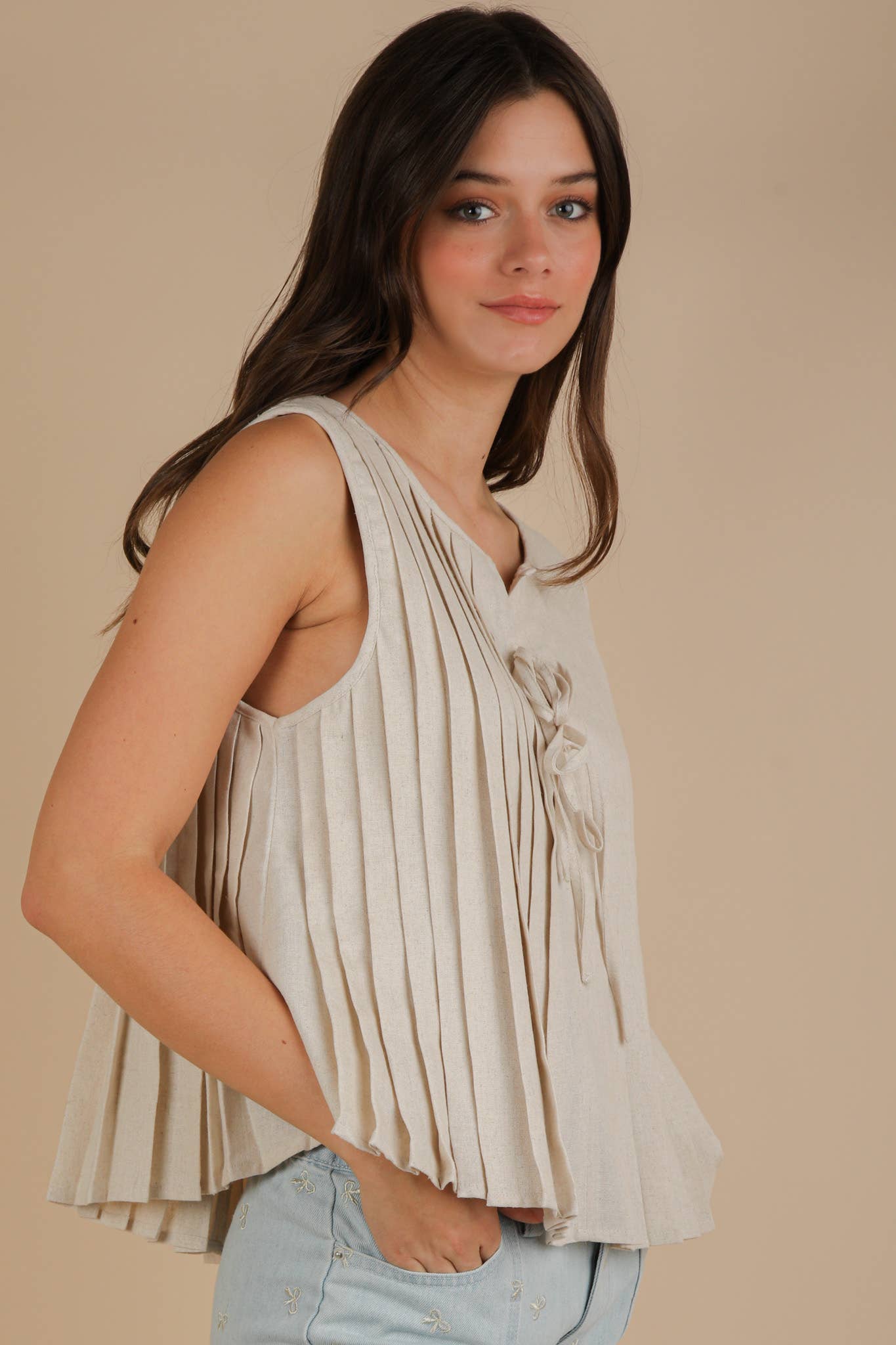 Teena Pleated Sleeveless Top