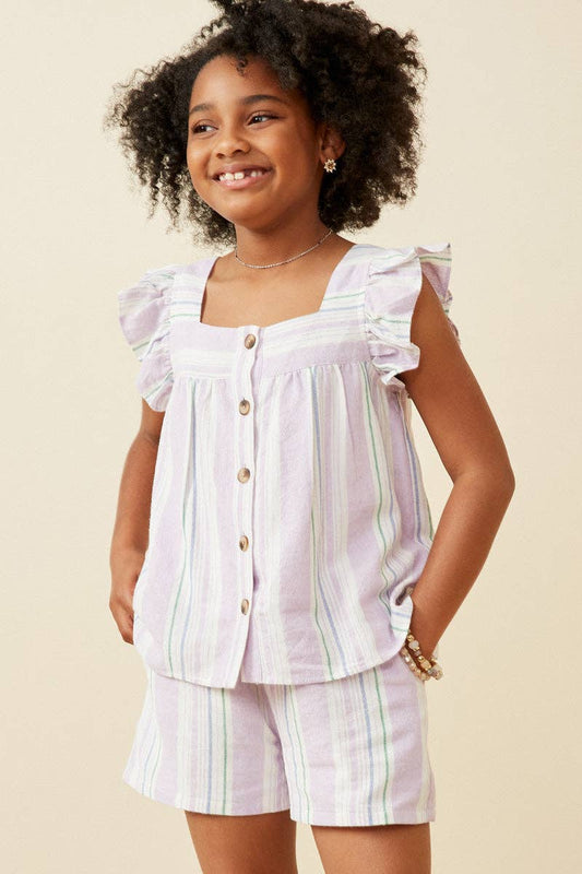Girls Lavendar Striped Buttondown Blouse