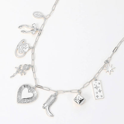 Jubilee Heart Western Silver Charm Necklace
