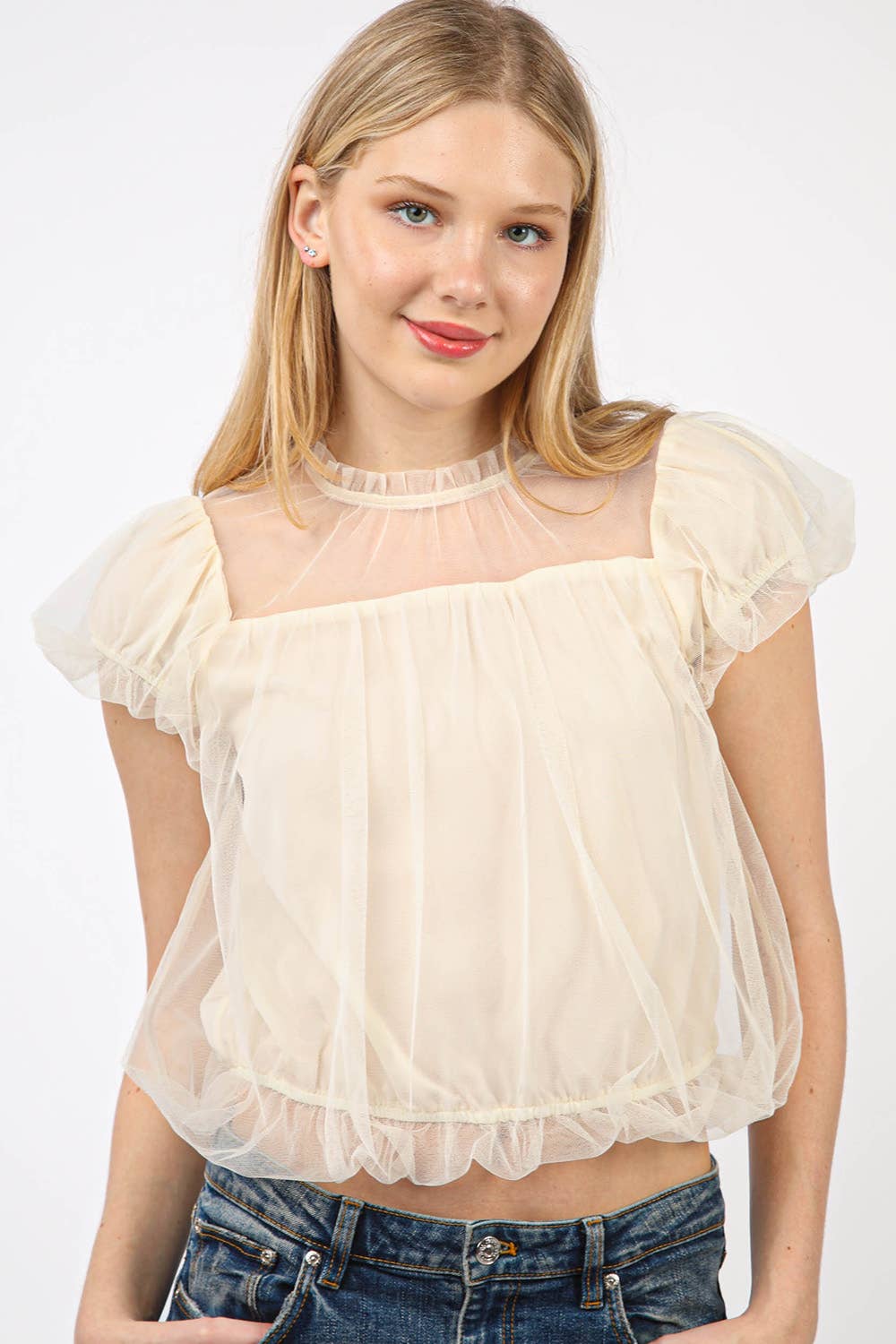 Balletcore Mesh Balloon Blouse