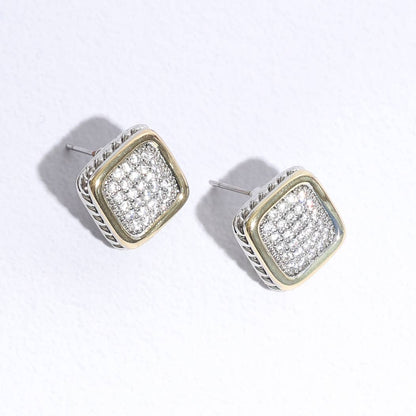 Gracie Two-Toned Square Crystal Stud Earrings
