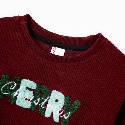 Toddler Boys Maroon 3D Merry Christmas Corduroy Sweater