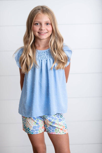 Girls Blue Swiss Dot Short Set