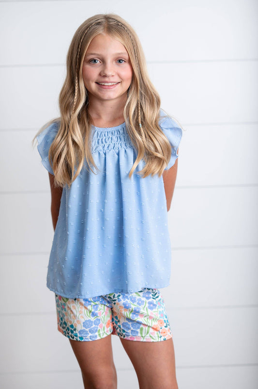 Girls Blue Swiss Dot Short Set