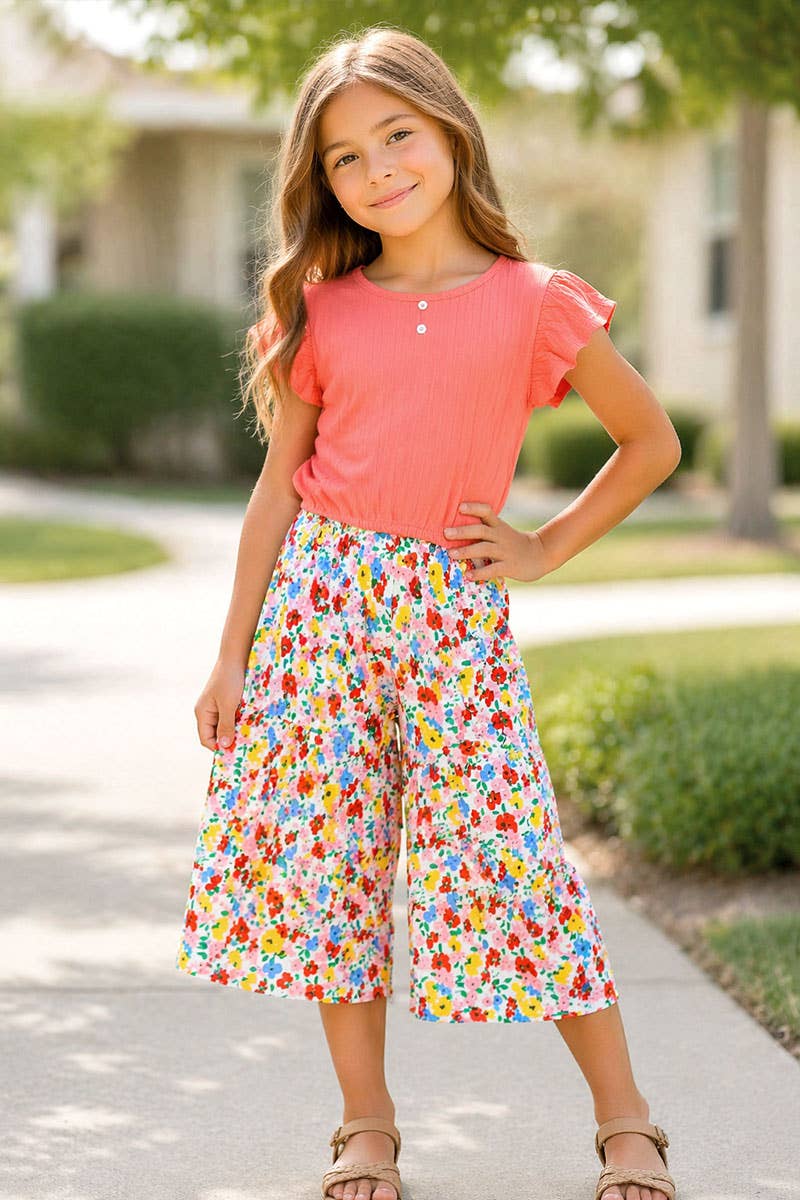 Girls Gaucho Pant Coral Set