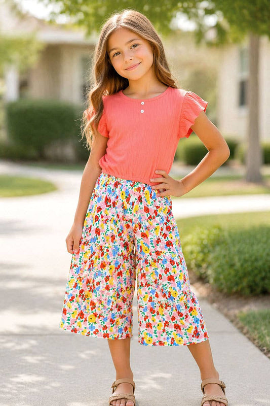 Girls Gaucho Pant Coral Set