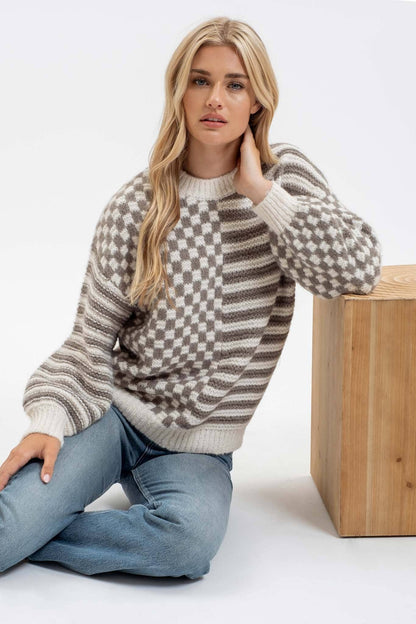 Versailles Checkered & Striped Knit Sweater