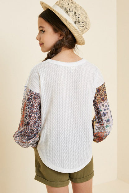 Girls Patchwork Waffle Blouse