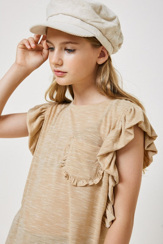 Girls Heather Ruffled Sleeve Top