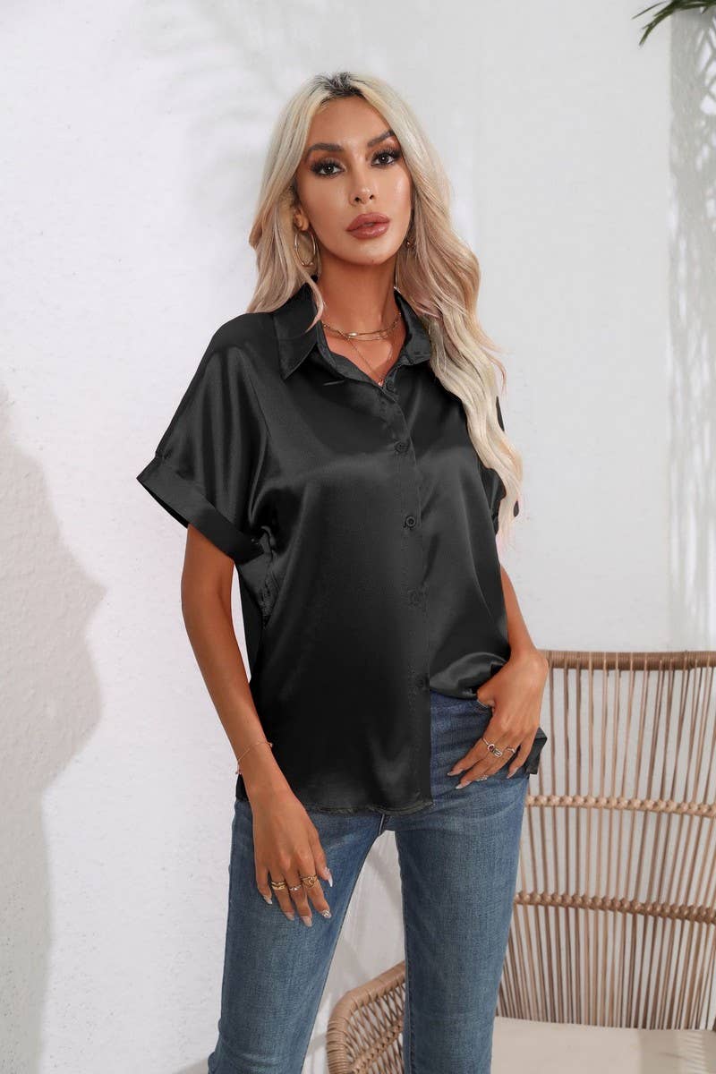 Holly Satin Short Sleeve Buttondown