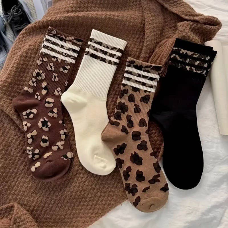 Leopard Striped Crew Socks